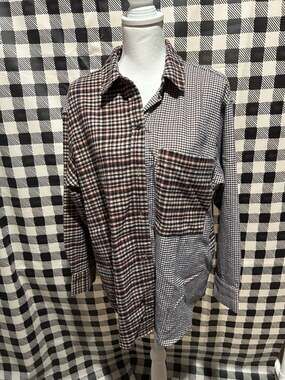 Abercrombie & Fitch Oversized Mixed Plaid & Houndstooth Flannel Button Up Shirt